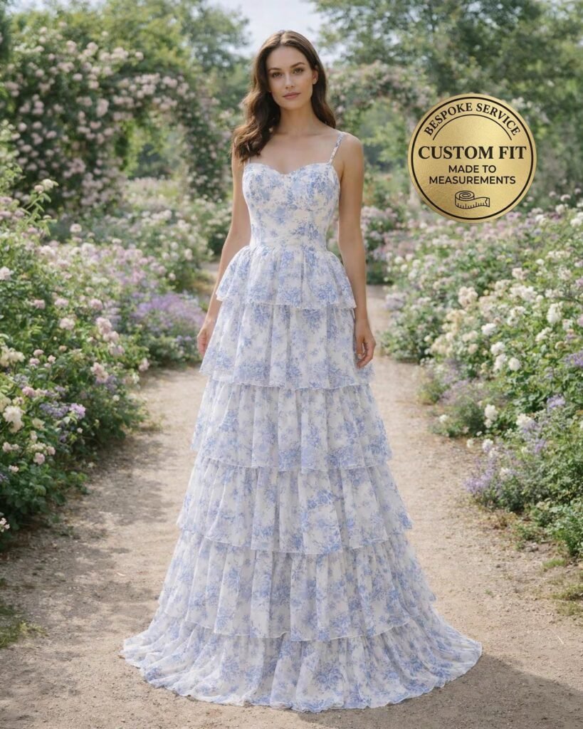 Blue Prom Dress 3D Floral Applique