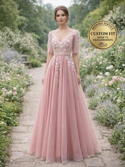 Blush Prom Dress 3D Floral Applique