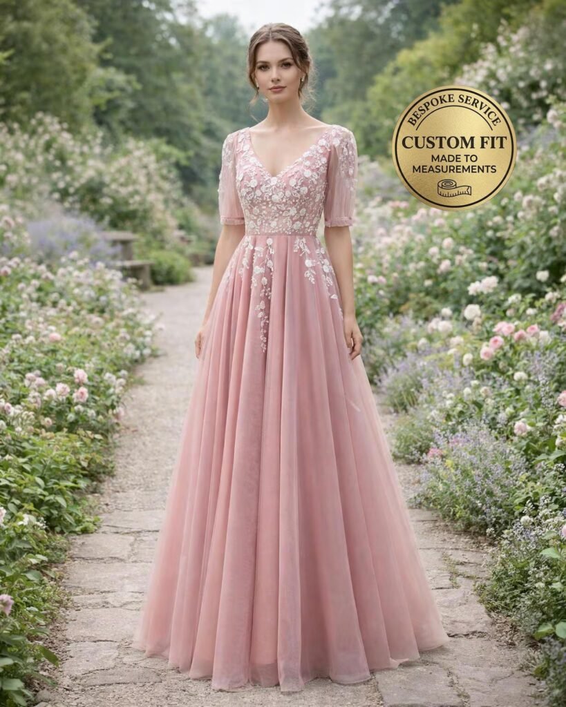 Blush Prom Dress  3D Floral Applique