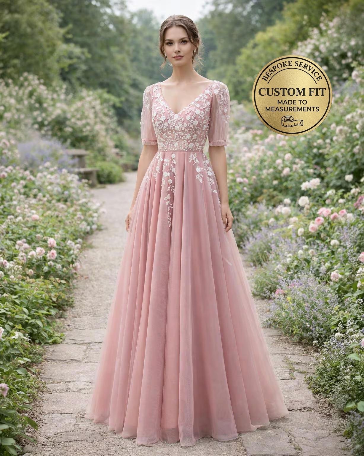 Blush Prom Dress 3D Floral Applique