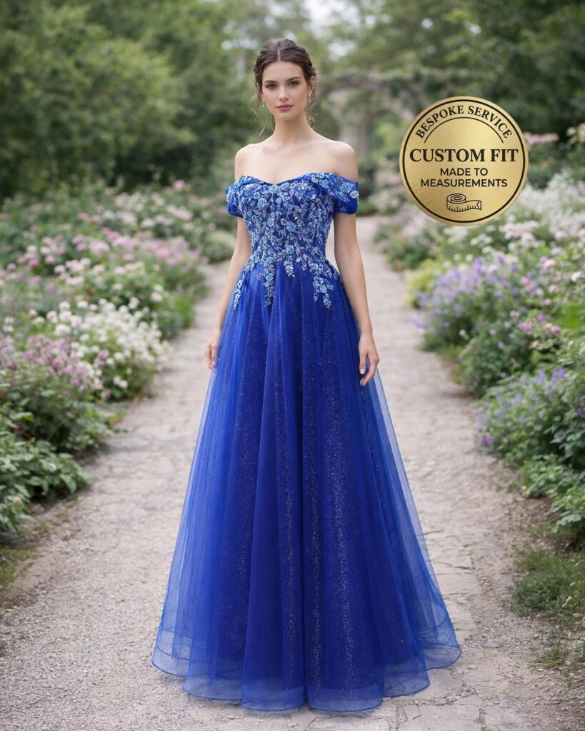 Royal blue Prom Dress 3D Floral App