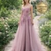 Purple Prom Dress  3D Floral Appliqu