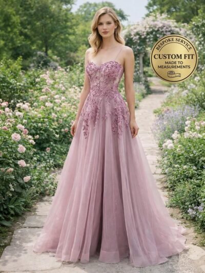 Purple Prom Dress  3D Floral Appliqu