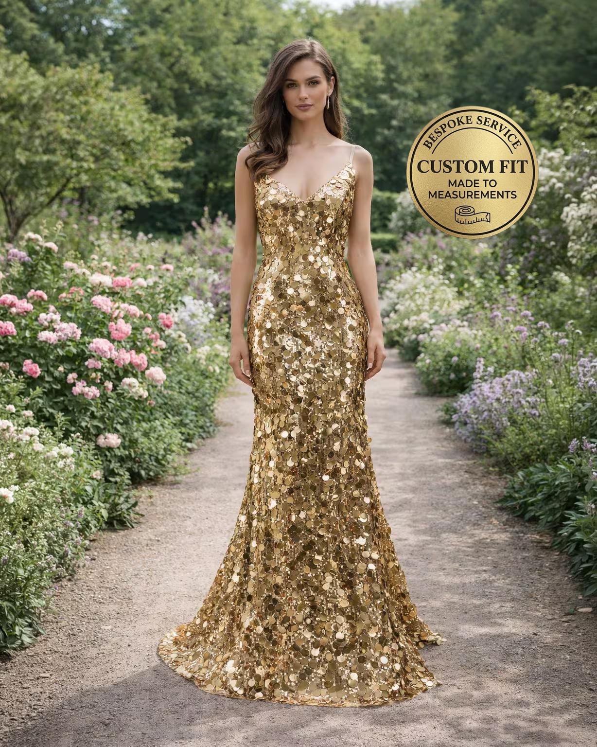 Custom Gold Sequin Prom Dress 2026 Glitter Maximalism