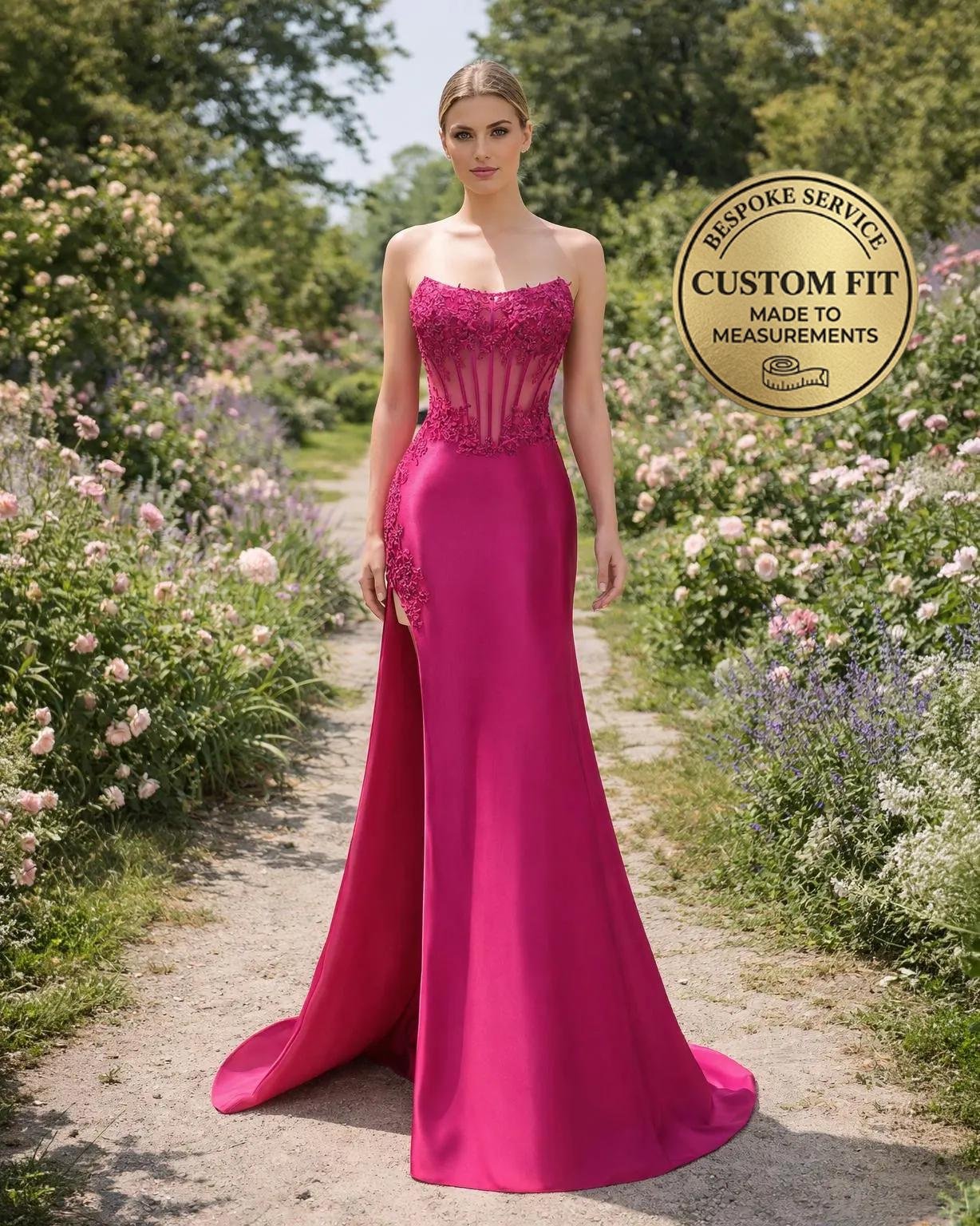 Red Prom Dress 3D Floral Applique