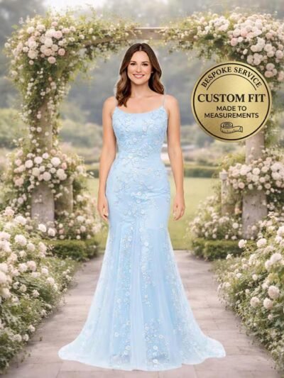 Blue Wedding Dress 3D Floral Applique