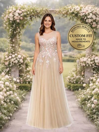 Champagne Prom Dress 3D Floral Appl