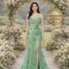 Green Prom Dress  3D Floral Applique