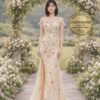 Champagne Prom Dress 3D Floral Appl