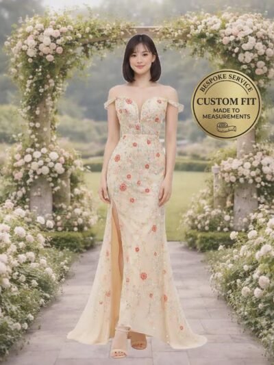 Champagne Prom Dress 3D Floral Appl