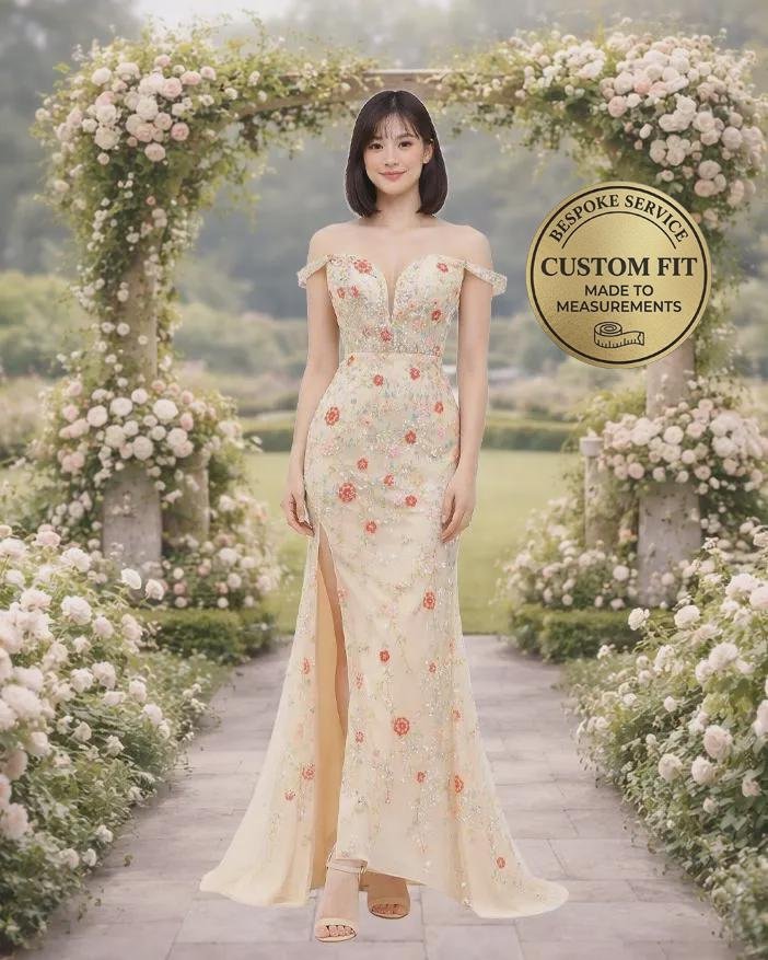 Champagne Prom Dress 3D Floral Appl
