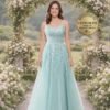 Cyan Prom Dress 3D Floral Applique