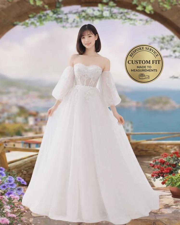 Ivory Wedding Dress 3D Floral Applique