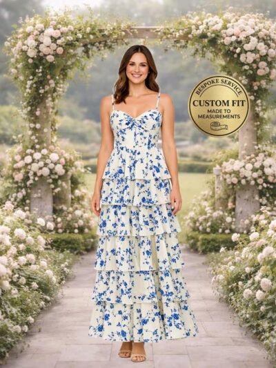 Blue Wedding Dress 3D Floral Applique