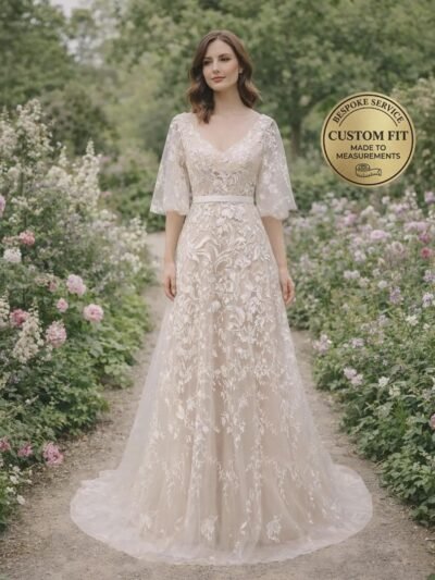 Ivory Wedding Dress 3D Floral Applique