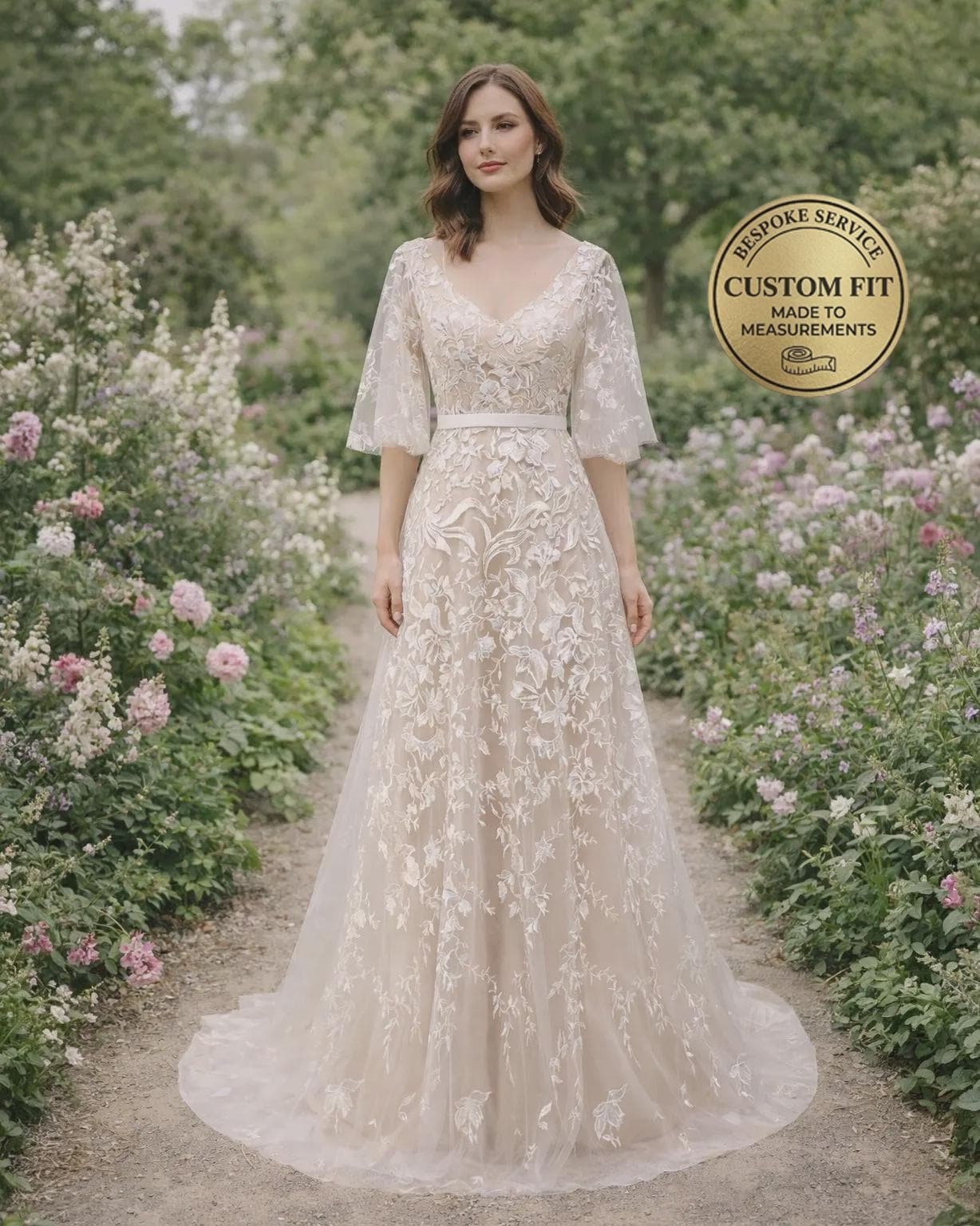 Ivory Wedding Dress 3D Floral Applique