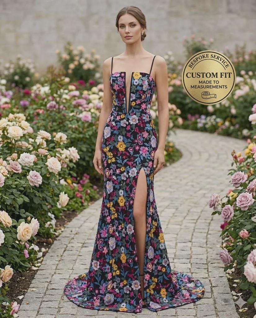 Red Prom Dress 3D Floral Applique