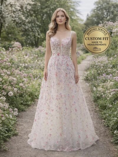 Pink Prom Dress  3D Floral Applique