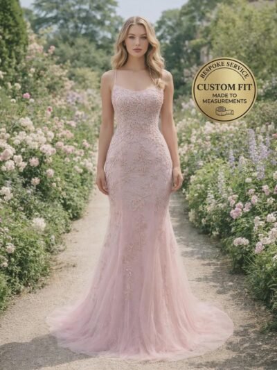 Pink Prom Dress  3D Floral Applique