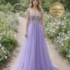 Purple Prom Dress  3D Floral Appliqu