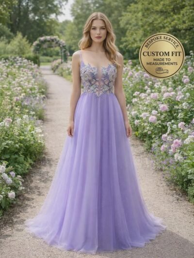 Purple Prom Dress 3D Floral Appliqu