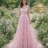 Pink Prom Dress 3D Floral Applique