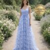 Blue Wedding Dress 3D Floral Applique
