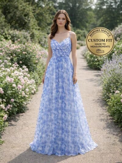 Blue Wedding Dress 3D Floral Applique