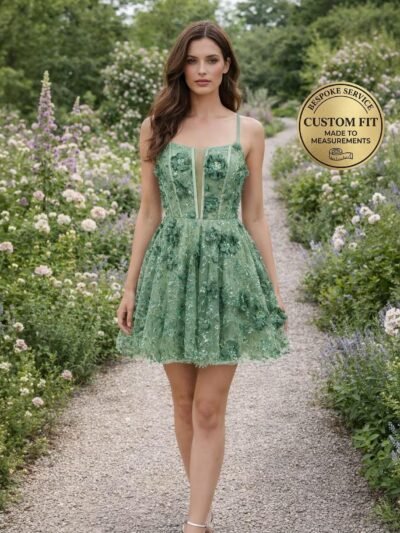 Green Prom Dress 3D Floral Applique
