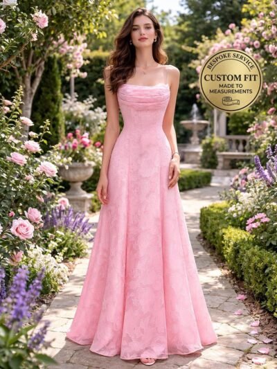 Pink Prom Dress  3D Floral Applique