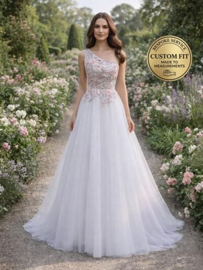 White Prom Dress  3D Floral Applique