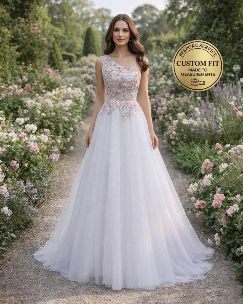 White Prom Dress  3D Floral Applique