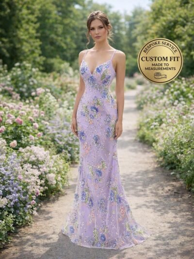 Purple Wedding Dress 3D Floral Applique