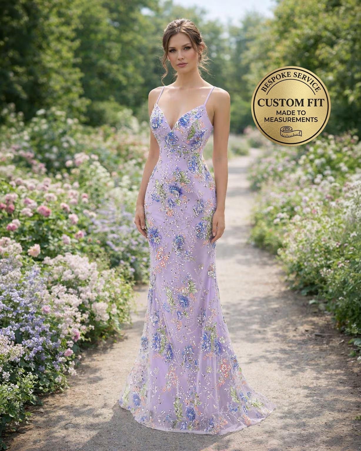 Purple Wedding Dress 3D Floral Applique