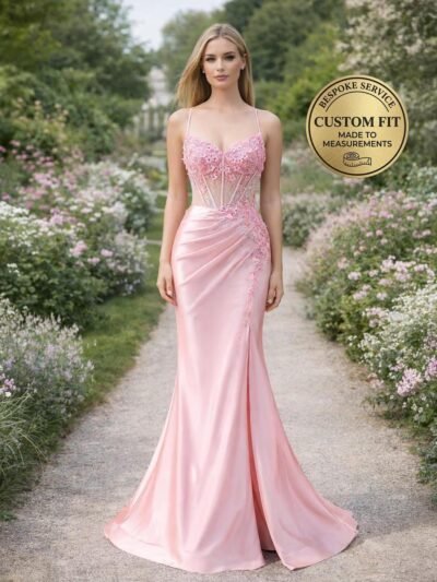 Pink Prom Dress  3D Floral Applique