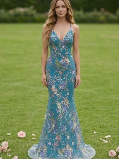 Custom Made Embroidery Evening Gown