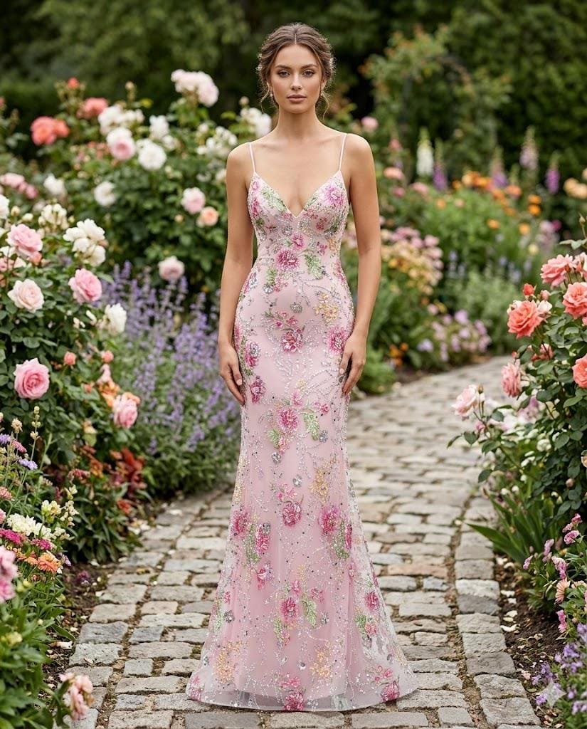 Custom Made Embroidery Evening Gown