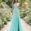 Cyan Prom Dress 3D Floral Applique