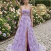 Purple Prom Dress  3D Floral Appliqu
