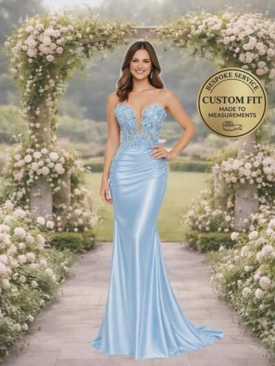 Blue Prom Dress 3D Floral Appli