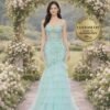 Cyan Prom Dress  3D Floral Applique