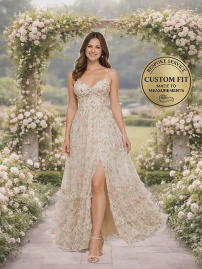 Champagne 2026 Prom Dress with 3D Floral Appliqué Custom Printed Flower Chiffon Evening Gown