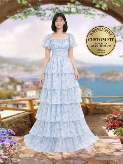 Blue Prom Dress  3D Floral Applique