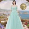 Cyan Prom Dress 3D Floral Applique