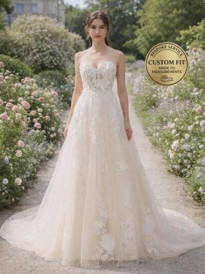 Champagne Wedding Dress 3D Floral Appliq