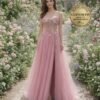 Pink Prom Dress 3D Floral Applique