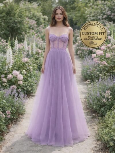 Purple Prom Dress  3D Floral Appliqu