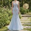 Blue Prom Dress  3D Floral Applique