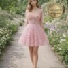 Pink Prom Dress  3D Floral Applique