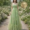 Green Prom Dress  3D Floral Applique